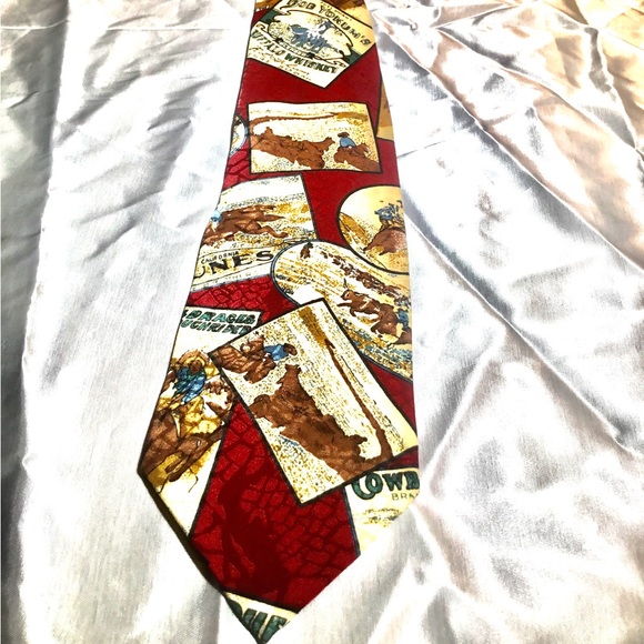 Country Theme Polifroni Brown Red Black White Western Cowboy Party NeckTie - Picture 3 of 3
